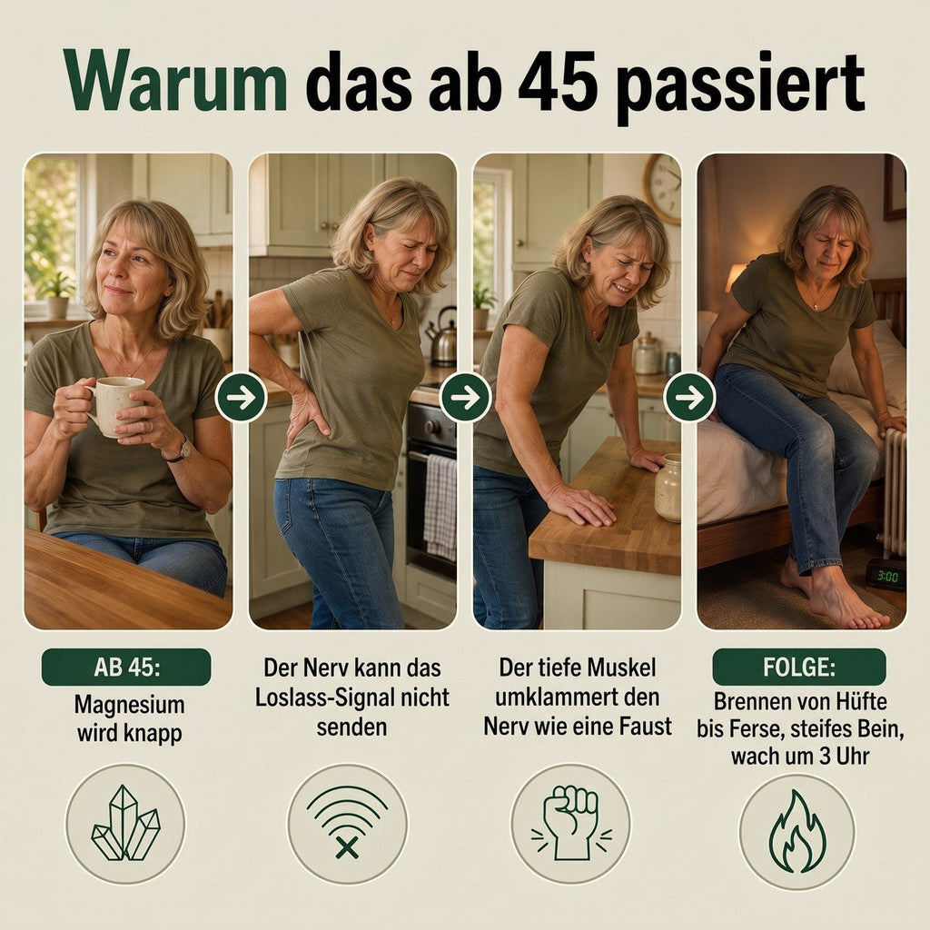 Warum das ab 45 passiert: Magnesium wird knapp, der Nerv kann das Loslass-Signal nicht senden, der Muskel packt zu