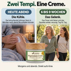 Zwei Geschwindigkeiten, eine Creme: heute Abend die Kühle, in 6 bis 9 Wochen das Gelenk